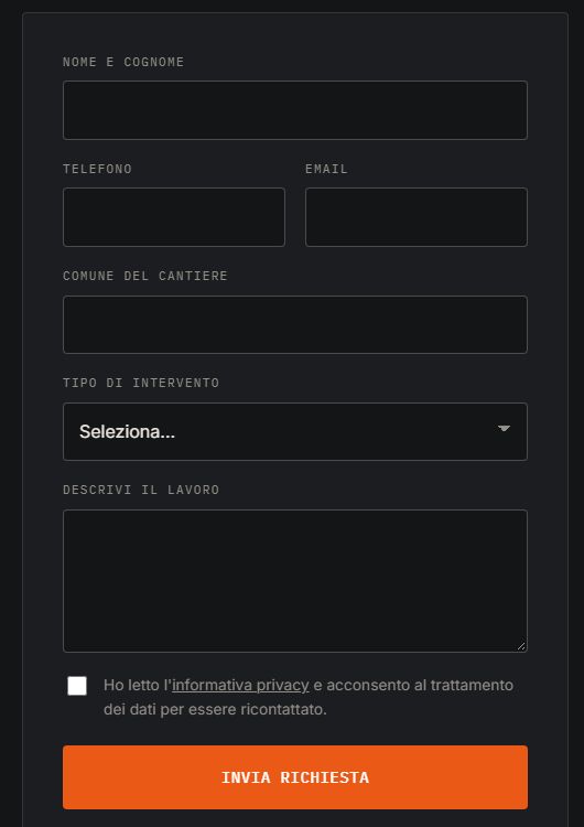 Il modulo di richiesta del sito Comed: nome, telefono, email, comune del cantiere, tipo di intervento e descrizione del lavoro