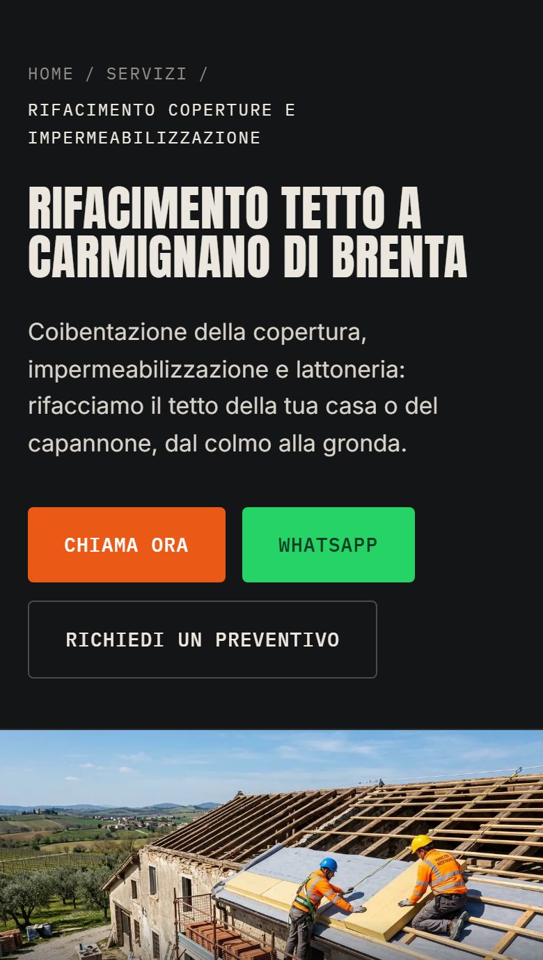 La pagina del rifacimento del tetto a Carmignano di Brenta, da telefono