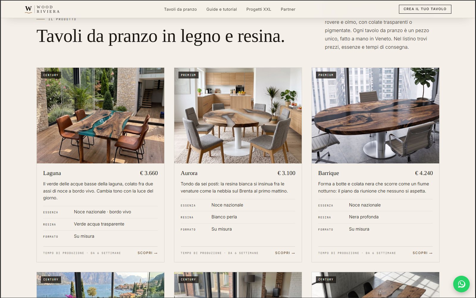 Il configuratore di tavoli di Wood Riviera