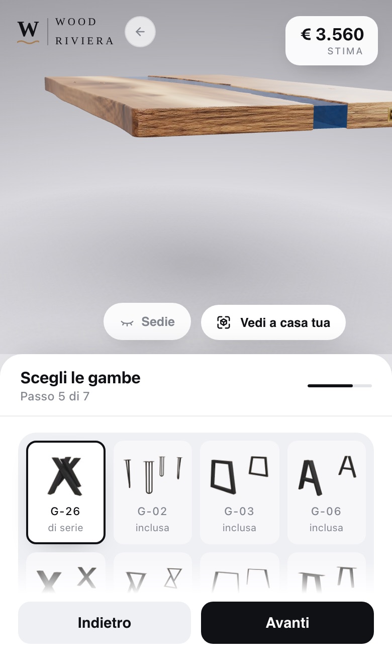 Passo 5: la scelta delle gambe