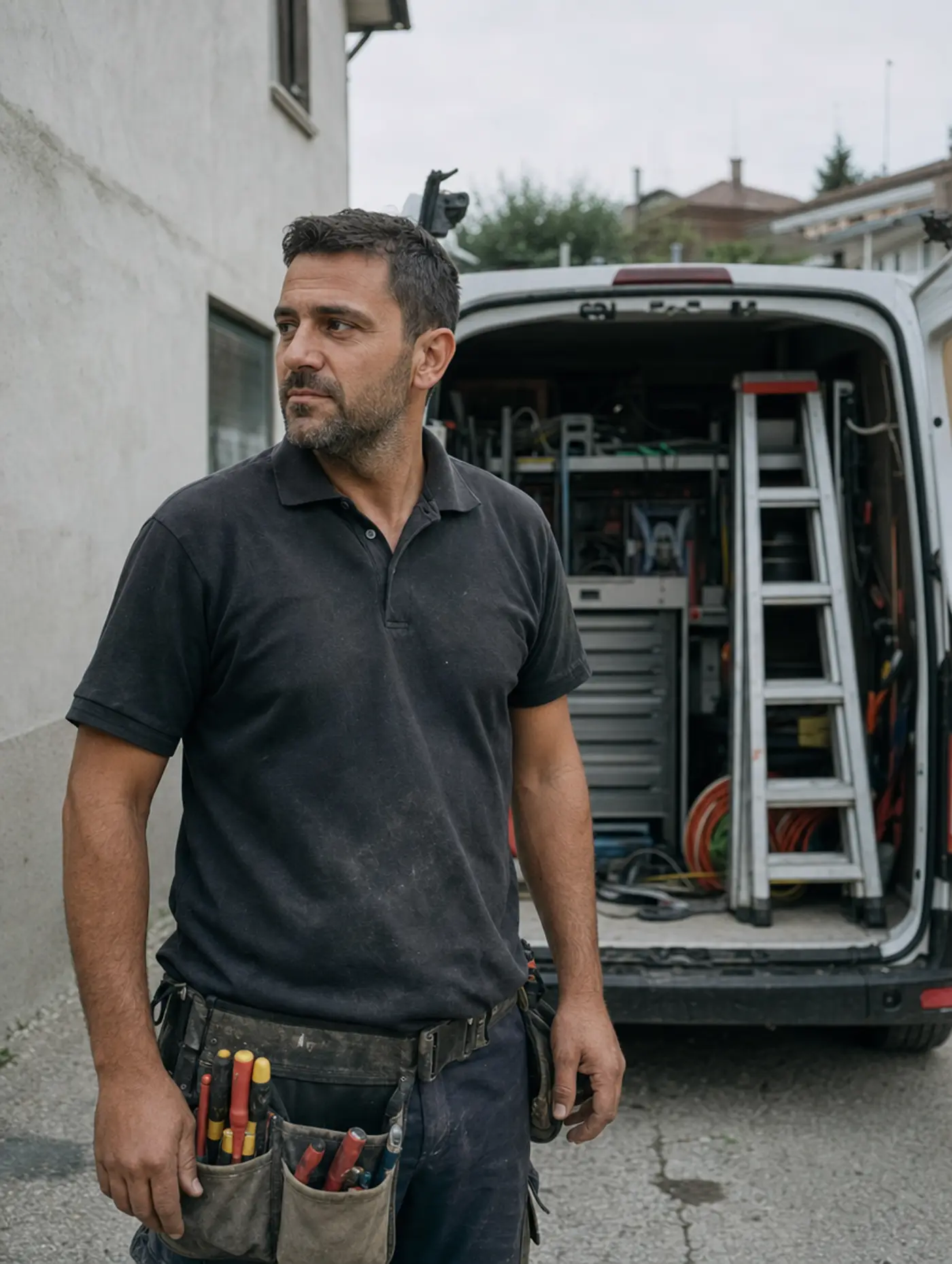 Andrea Zanella davanti al furgone attrezzato, a Cittadella